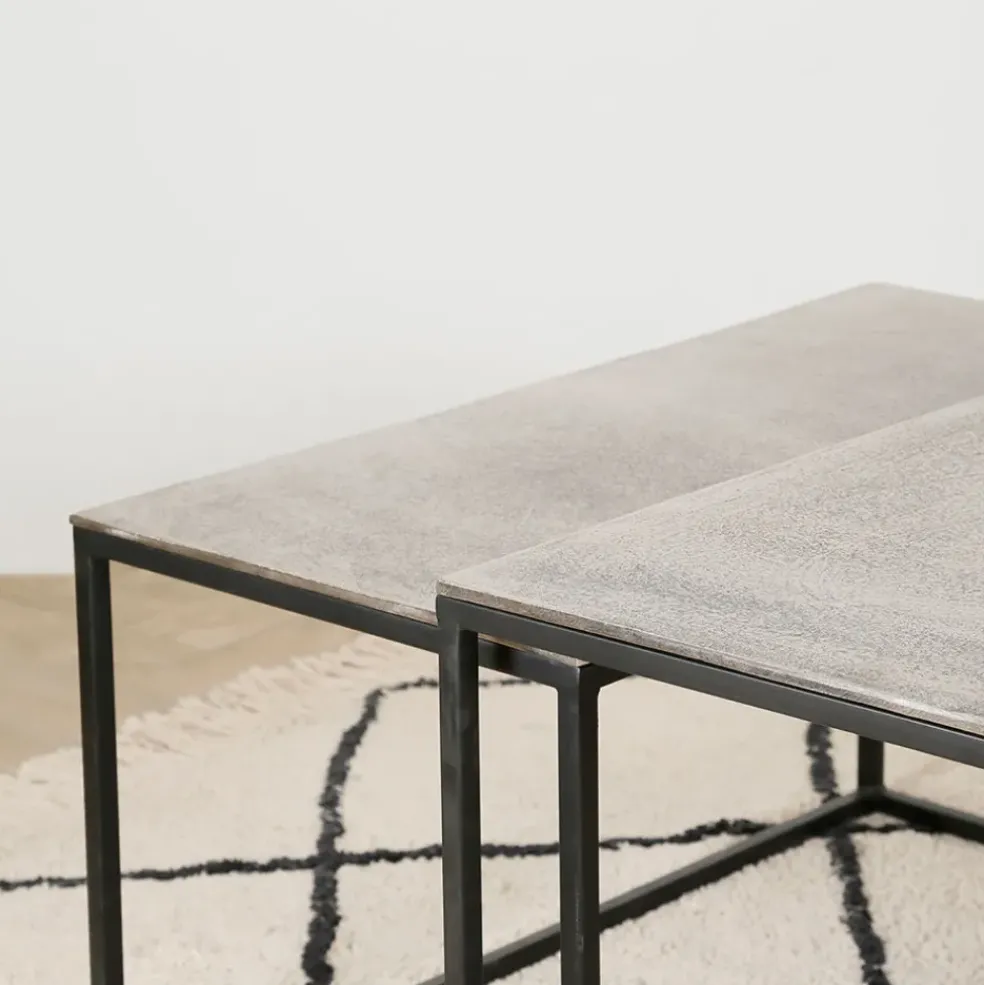 Table basse gigogne (lot de 3) en fer argenté - Félia