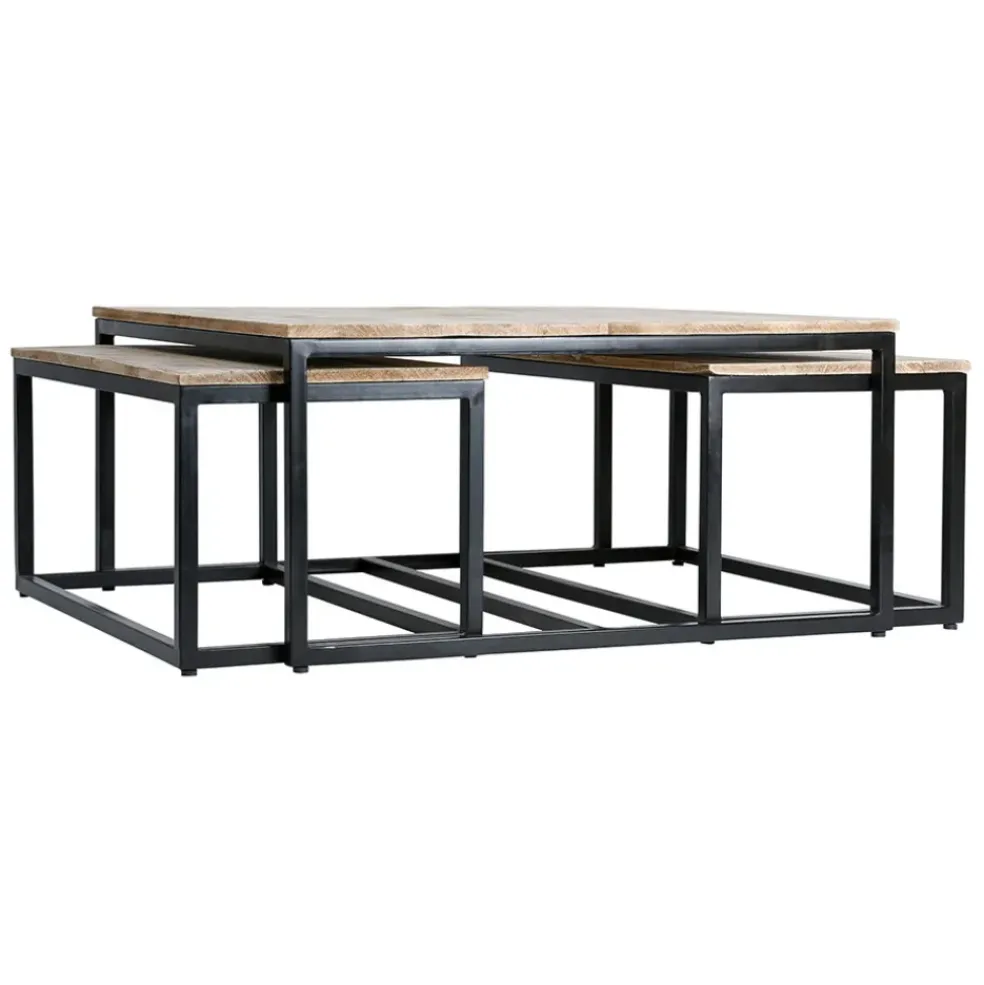 Table basse gigogne (lot de 3) en manguier et fer noir -Noe