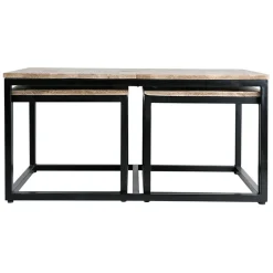 Table basse gigogne (lot de 3) en manguier et fer noir -Noe