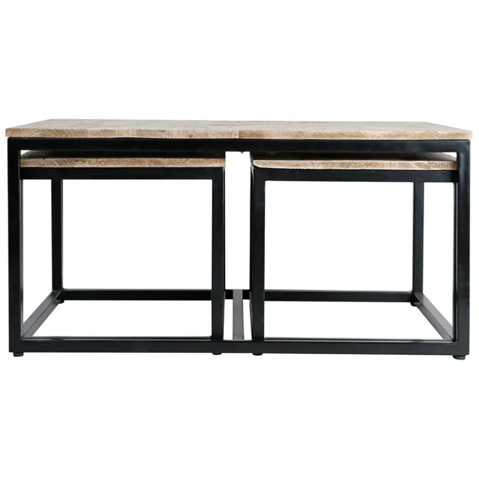 Table basse gigogne (lot de 3) en manguier et fer noir -Noe
