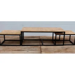 Table basse gigogne (lot de 3) en manguier et fer noir -Noe