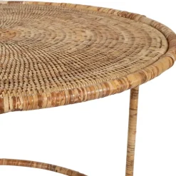 Table basse gigogne ronde (lot de 2) en rotin naturel et fer - Pasil