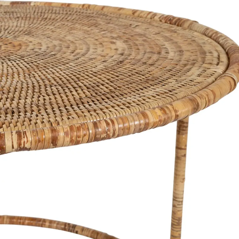 Table basse gigogne ronde (lot de 2) en rotin naturel et fer - Pasil