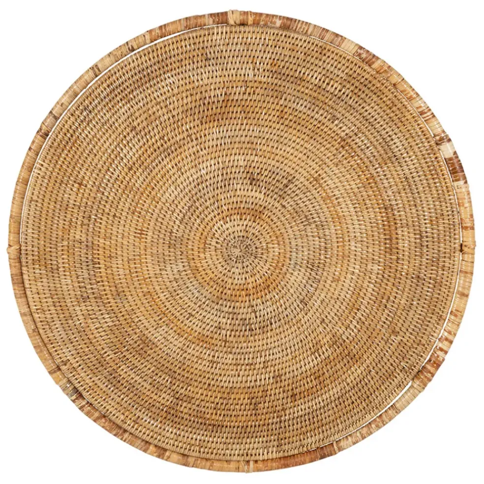 Table basse gigogne ronde (lot de 2) en rotin naturel et fer - Pasil