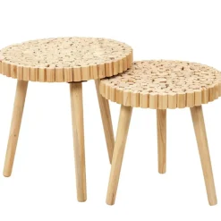 Table basse gigogne ronde (lot de 2) en bois de pin - Rubin