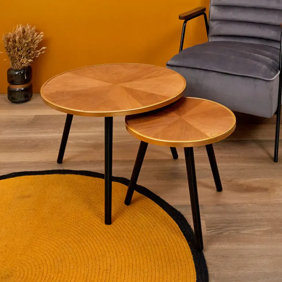 Table basse gigogne ronde (lot de 2) en pin - Faya