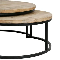 Table basse gigogne ronde (lot de 2) en manguier et fer noir - Noe