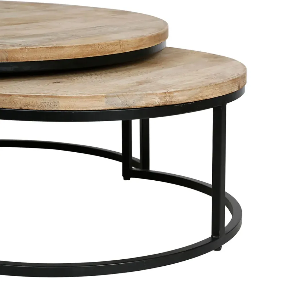 Table basse gigogne ronde (lot de 2) en manguier et fer noir - Noe