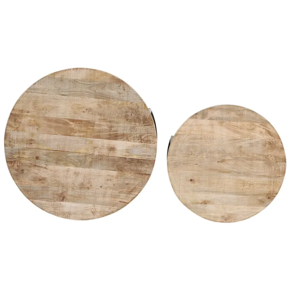 Table basse gigogne ronde (lot de 2) en manguier et fer noir - Noe