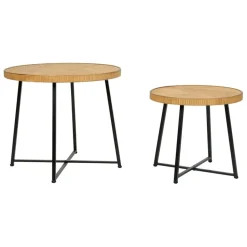 Table basse (lot de 2) en bambou, rotin et pieds en fer noir - Saori