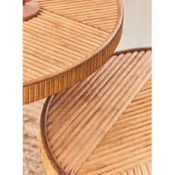 Table basse (lot de 2) en bambou, rotin et pieds en fer noir - Saori