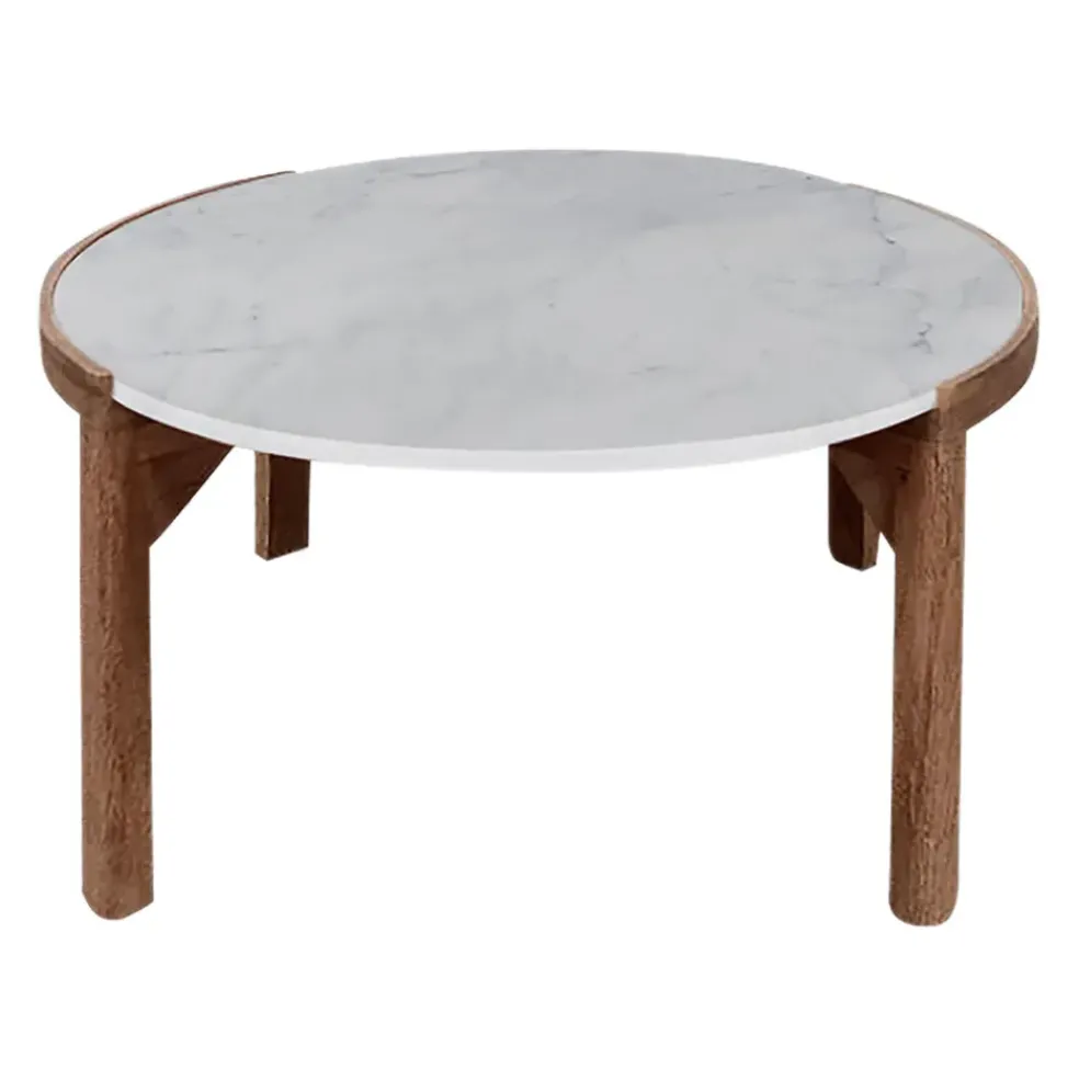Table basse rond en manguier et marbre naturel et blanc d80cm - Agate