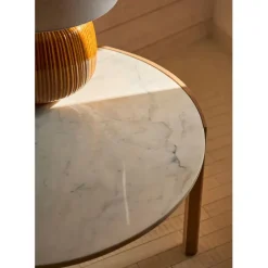 Table basse rond en manguier et marbre naturel et blanc d80cm - Agate