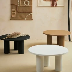 Table basse ronde 3 pieds en fer beige d70xh35cm - Organic