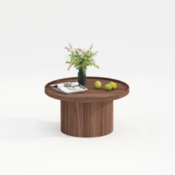 Table basse ronde en bois de châtaignier d80xH35cm - Plasma