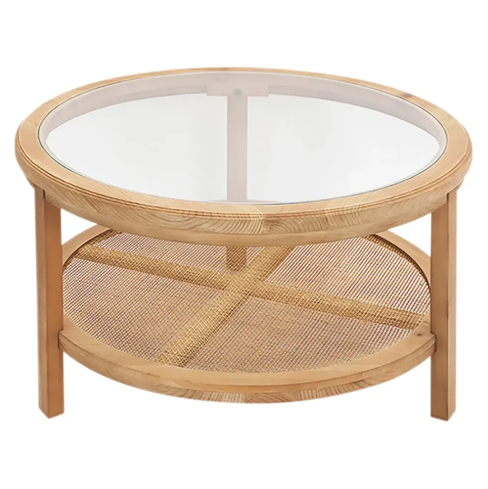 Table basse ronde en sapin naturel et verre trempé d75cm - Firmin