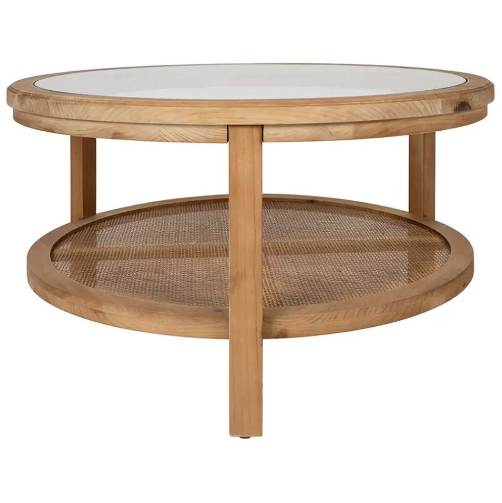 Table basse ronde en sapin naturel et verre trempé d75cm - Firmin