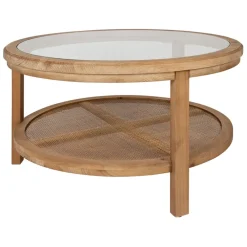 Table basse ronde en sapin naturel et verre trempé d75cm - Firmin