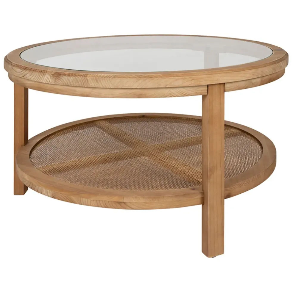 Table basse ronde en sapin naturel et verre trempé d75cm - Firmin