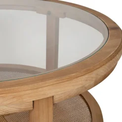 Table basse ronde en sapin naturel et verre trempé d75cm - Firmin