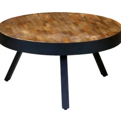 Table basse ronde en teck recyclé et métal d76cm - Wally
