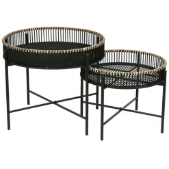 Table basse ronde (x2) en bambou et fer noir