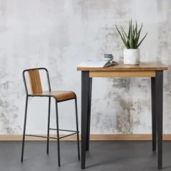 Table de bar carrée en chêne massif et pieds acier 90x90 cm - Manny