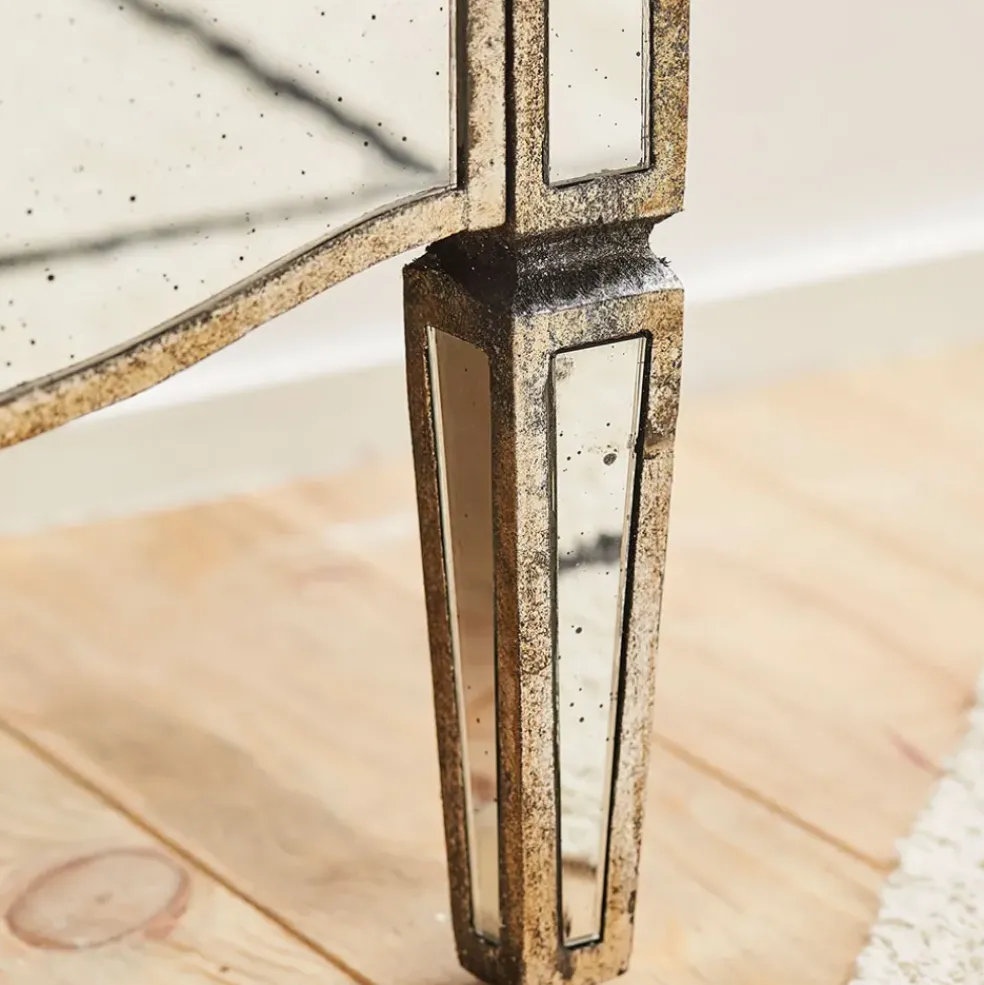 Table de chevet baroque en bois et miroir 2 tiroirs - Bois miroir