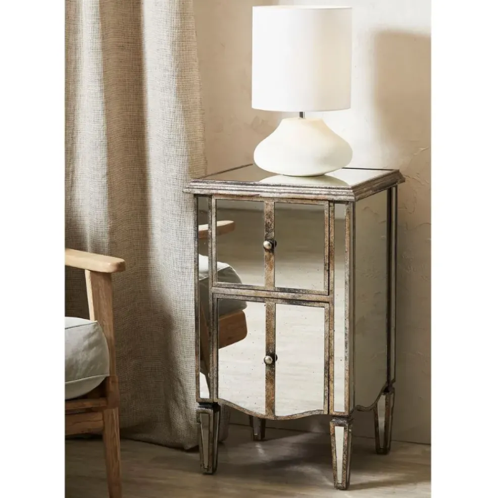 Table de chevet baroque en bois et miroir 2 tiroirs - Bois miroir