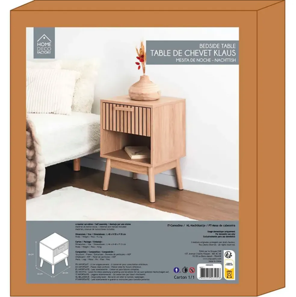Table de chevet en pin naturel 1 tiroir - Kara