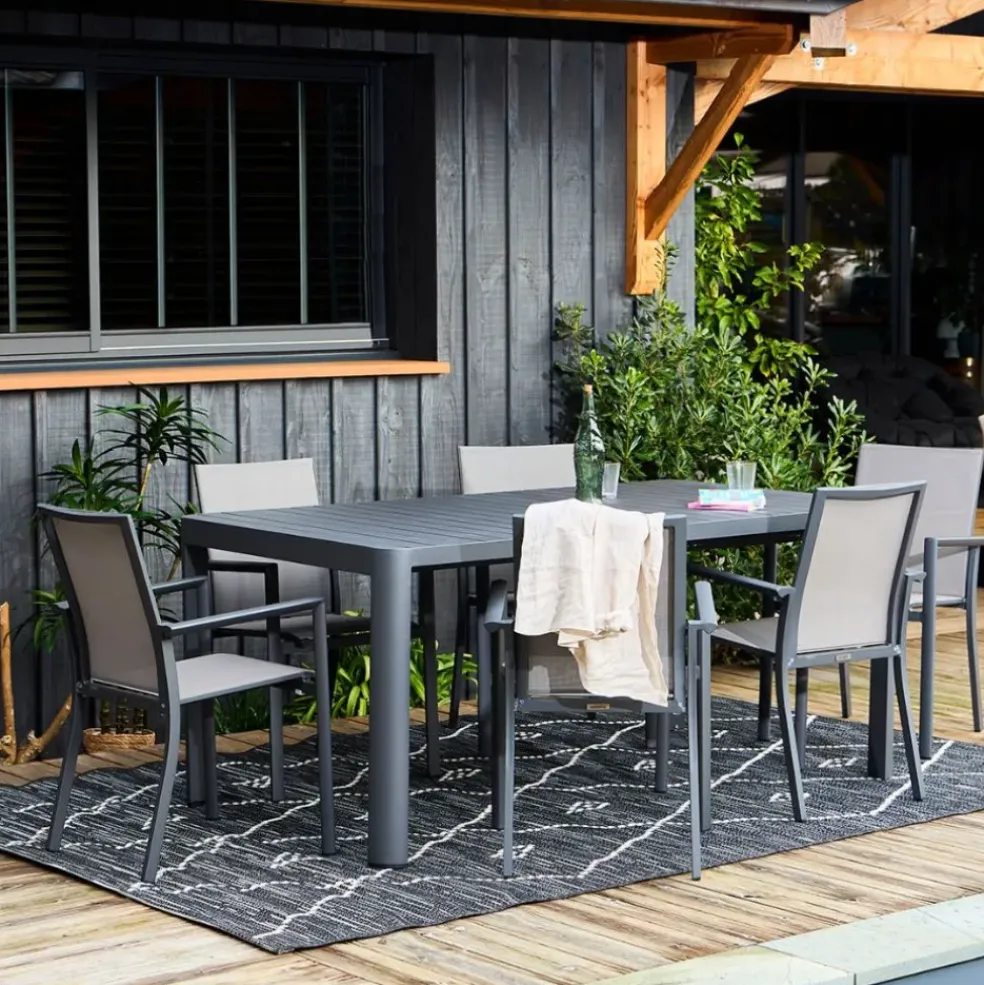 Table de jardin avec allonge en aluminium anthracite 180(+60)x100cm - Kiplin