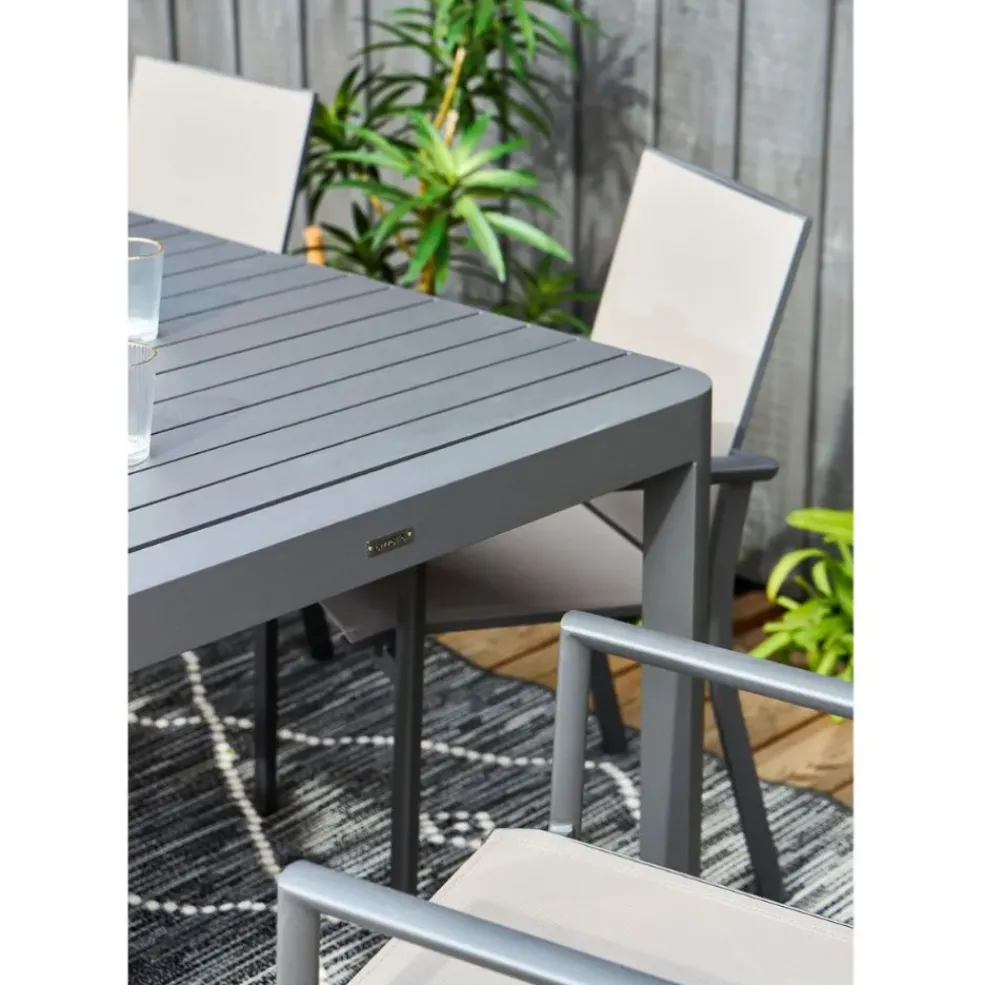 Table de jardin avec allonge en aluminium anthracite 180(+60)x100cm - Kiplin
