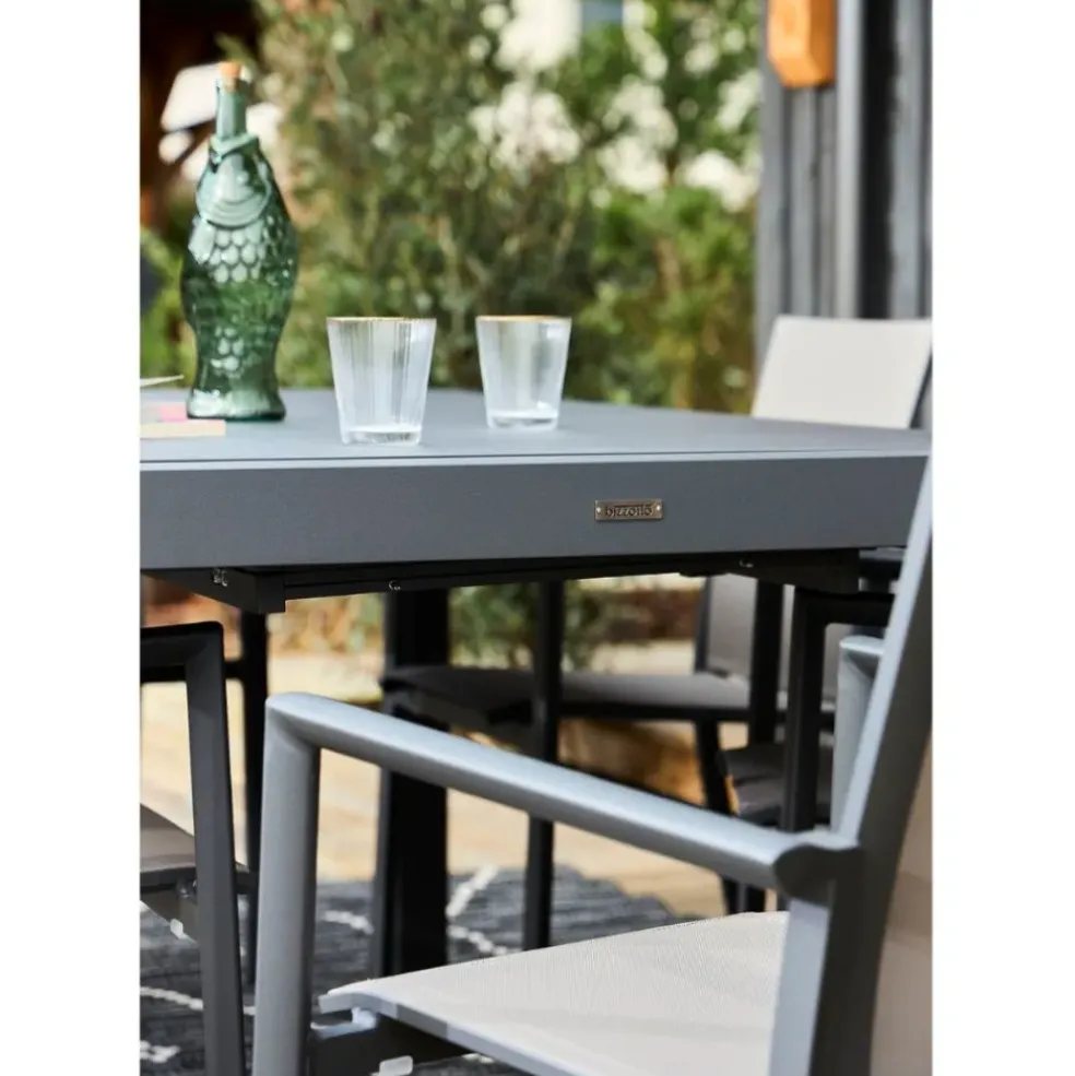 Table de jardin avec allonge en aluminium anthracite 180(+60)x100cm - Kiplin