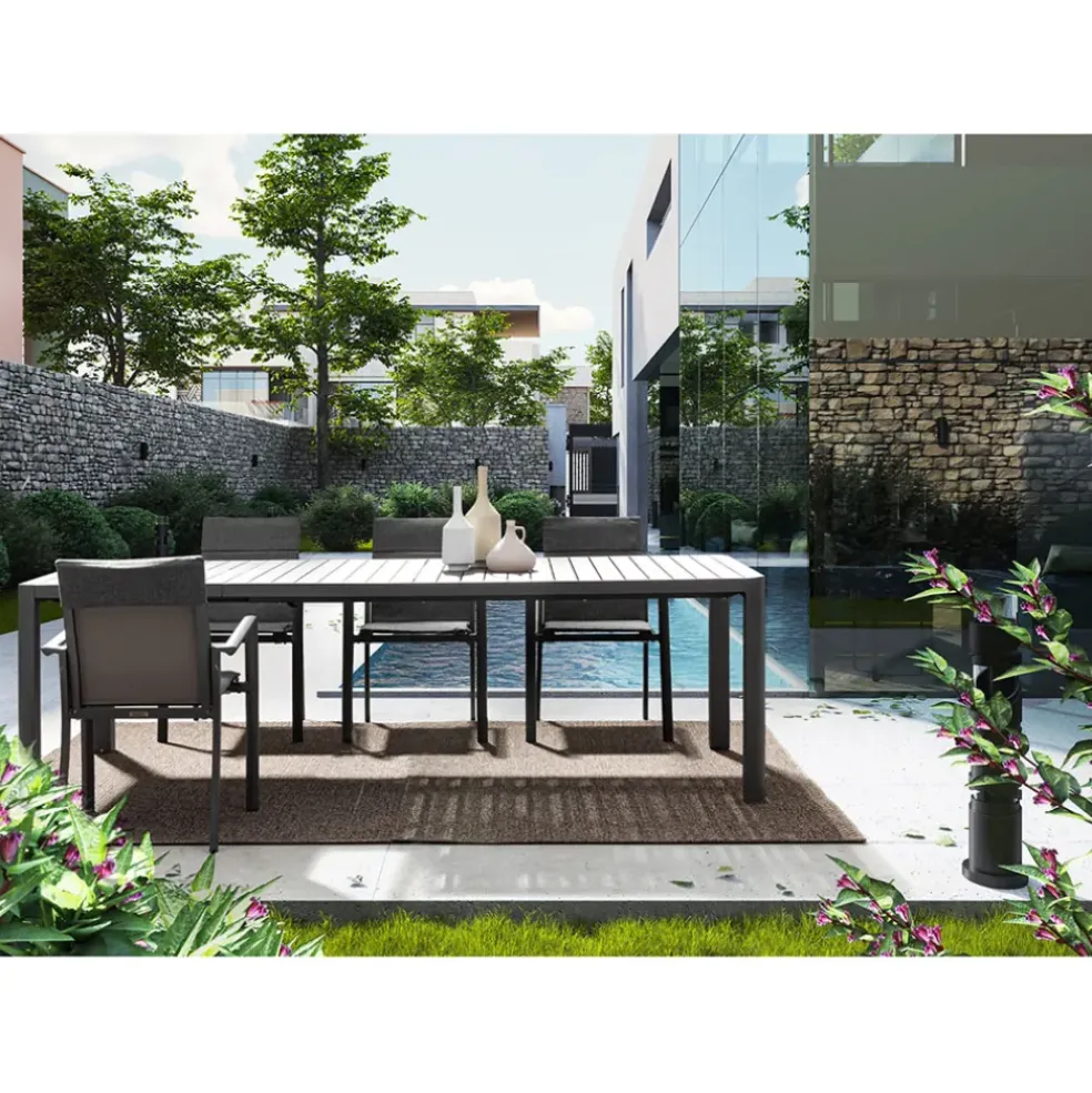 Table de jardin avec allonge en aluminium anthracite 180(+60)x100cm - Kiplin