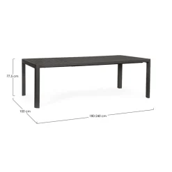 Table de jardin avec allonge en aluminium anthracite 180(+60)x100cm - Kiplin