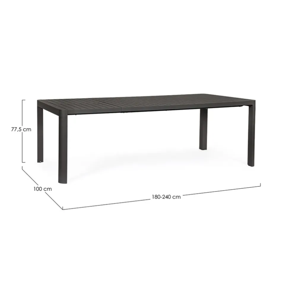 Table de jardin avec allonge en aluminium anthracite 180(+60)x100cm - Kiplin