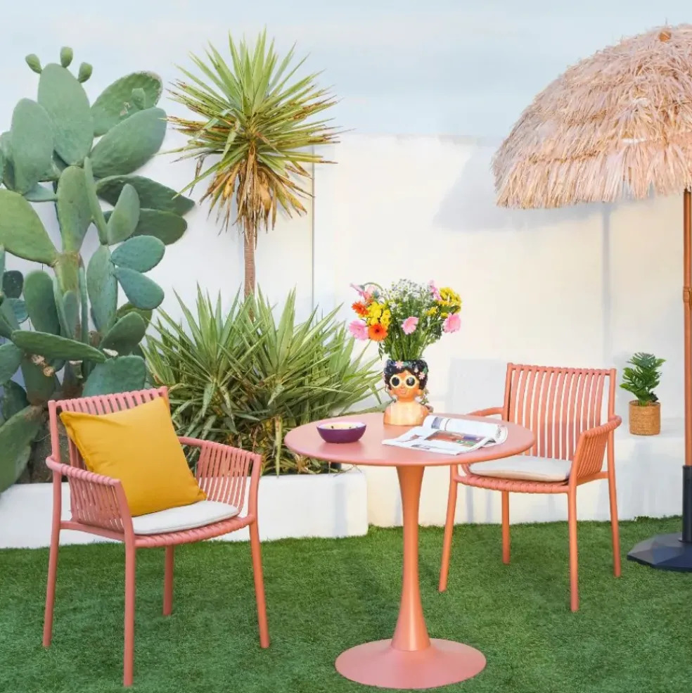 Table de jardin rond en fer terracotta d80cm - Lumi