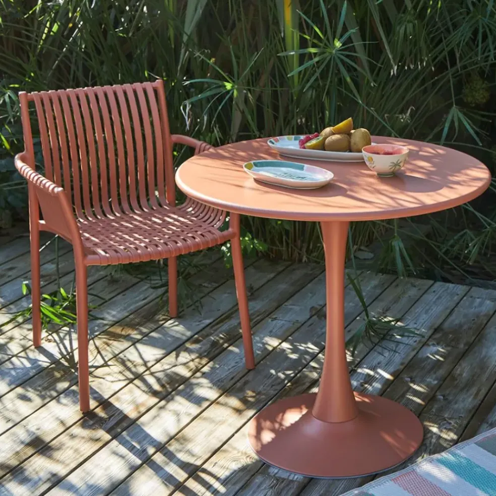 Table de jardin rond en fer terracotta d80cm - Lumi