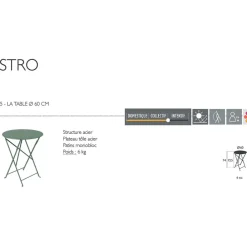 Table de jardin ronde pliante en acier gris orage - Bistro