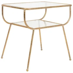 Table d'appoint en fer dorée et verre - Eluminea H52cm