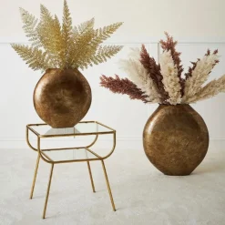 Table d'appoint en fer dorée et verre - Eluminea H52cm