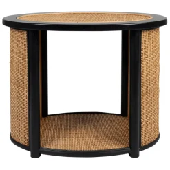 Table d'appoint en rotin et sapin naturel et noir - Balamea