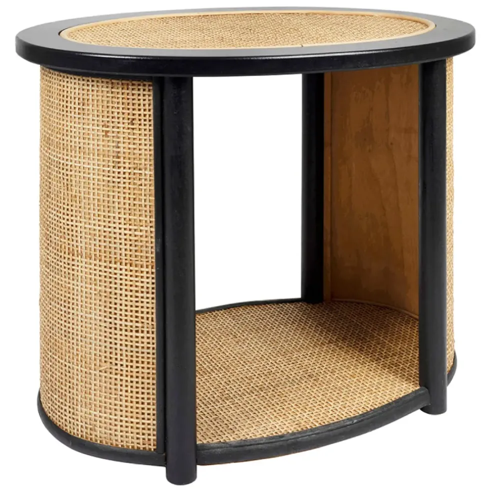 Table d'appoint en rotin et sapin naturel et noir - Balamea