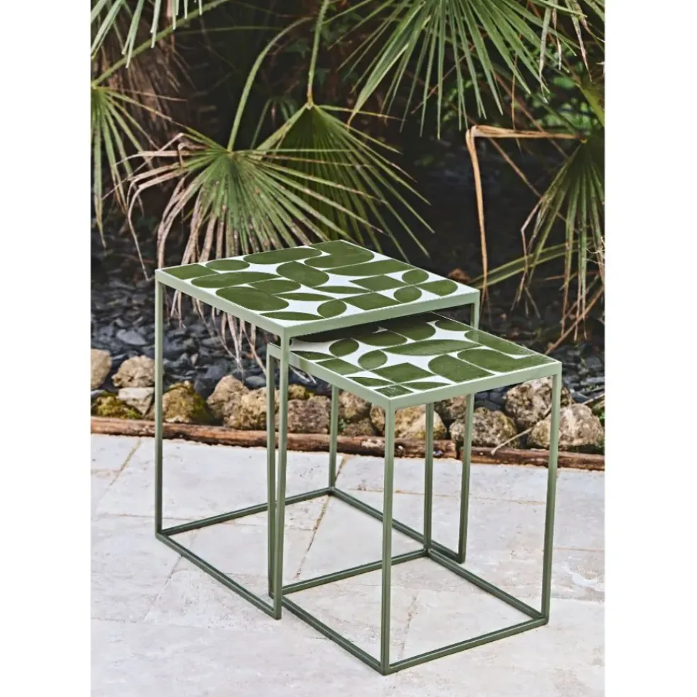 Table d'appoint gigogne de jardin (lot de 2) en fer vert - Bologna