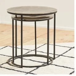 Table d'appoint gigogne (x2) en fer argent - Felia