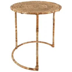 Table gigogne rond par 2 en fer et rotin naturel 50x50cm - Pasil