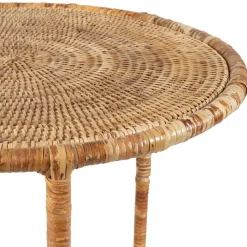 Table gigogne rond par 2 en fer et rotin naturel 50x50cm - Pasil