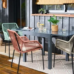 Table jardin extensible en métal gris 80-160x80cm - Haria