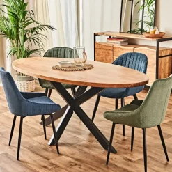 Table ovale en acacia et pieds en fer noir 190x90cm - Brooklyn