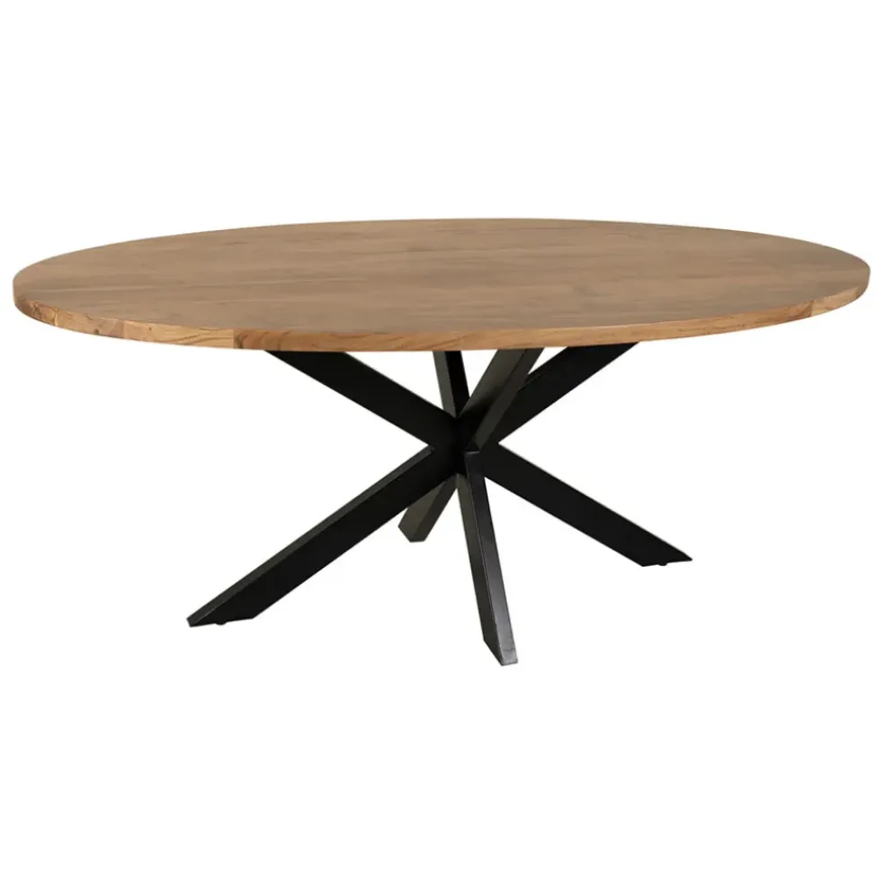 Table ovale en acacia et pieds en fer noir 190x90cm - Brooklyn